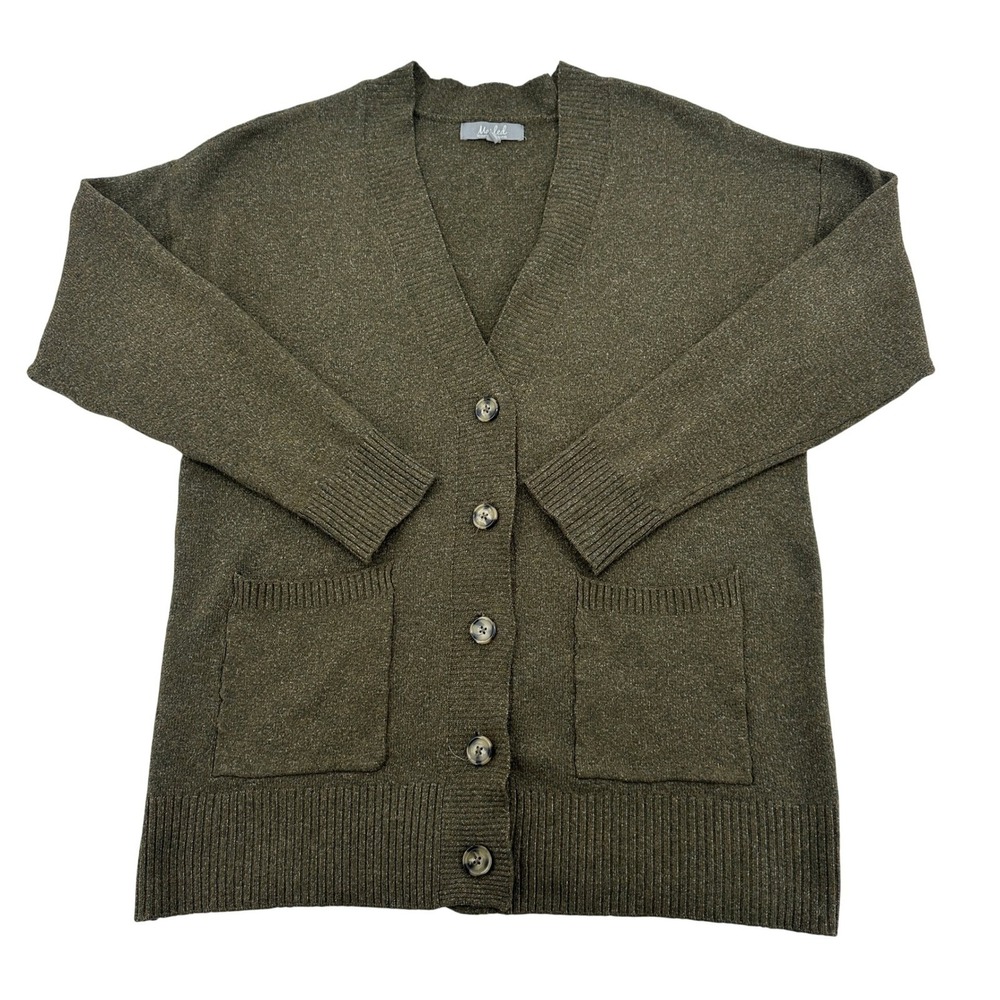 Marled Reunited Clothing Olive Green Button Front Cardigan Sweater Gradmother L